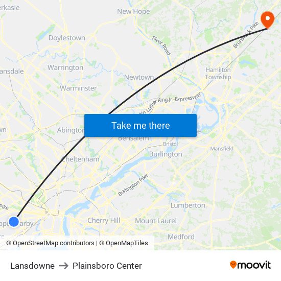 Lansdowne to Plainsboro Center map
