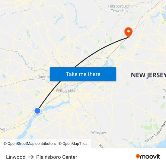 Linwood to Plainsboro Center map