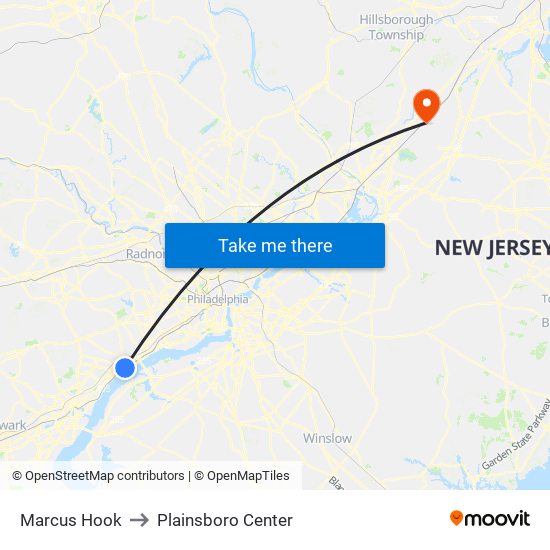 Marcus Hook to Plainsboro Center map