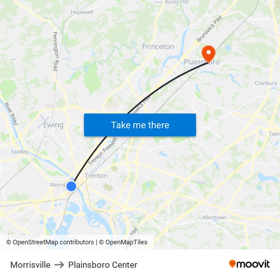Morrisville to Plainsboro Center map