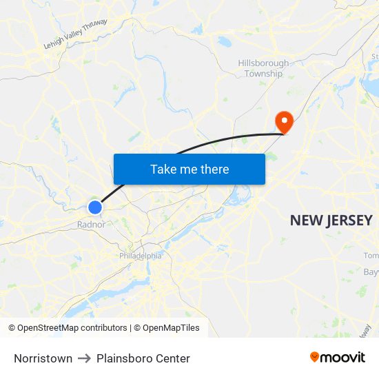 Norristown to Plainsboro Center map