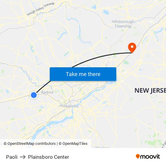 Paoli to Plainsboro Center map