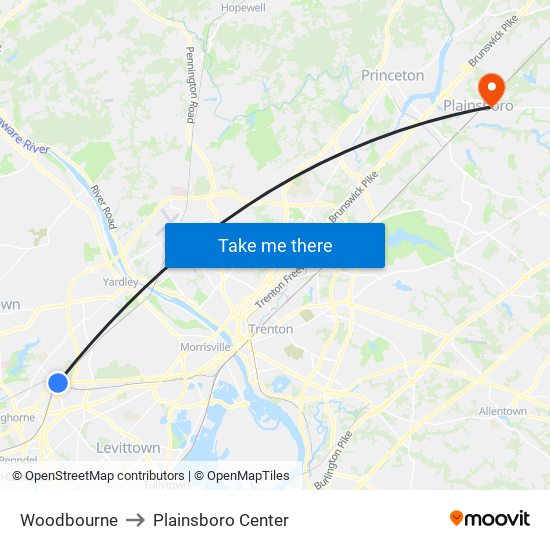 Woodbourne to Plainsboro Center map