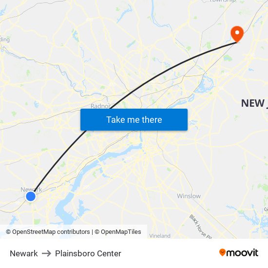 Newark to Plainsboro Center map