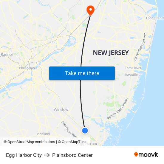 Egg Harbor City to Plainsboro Center map