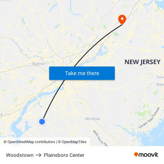 Woodstown to Plainsboro Center map
