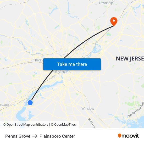 Penns Grove to Plainsboro Center map
