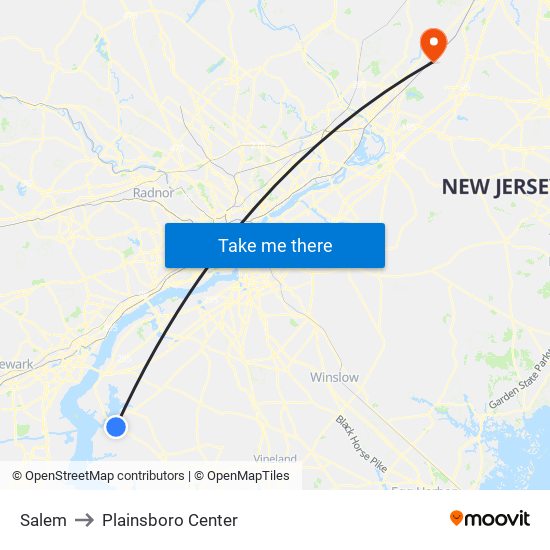 Salem to Plainsboro Center map