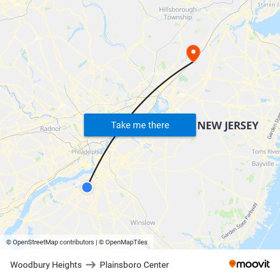 Woodbury Heights to Plainsboro Center map