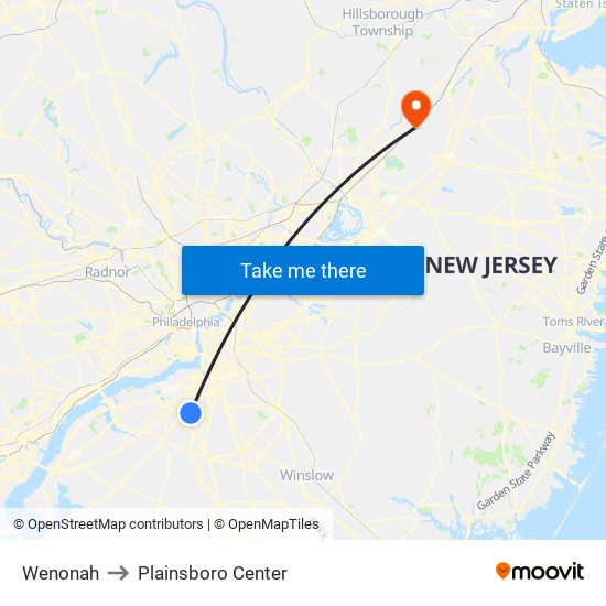 Wenonah to Plainsboro Center map