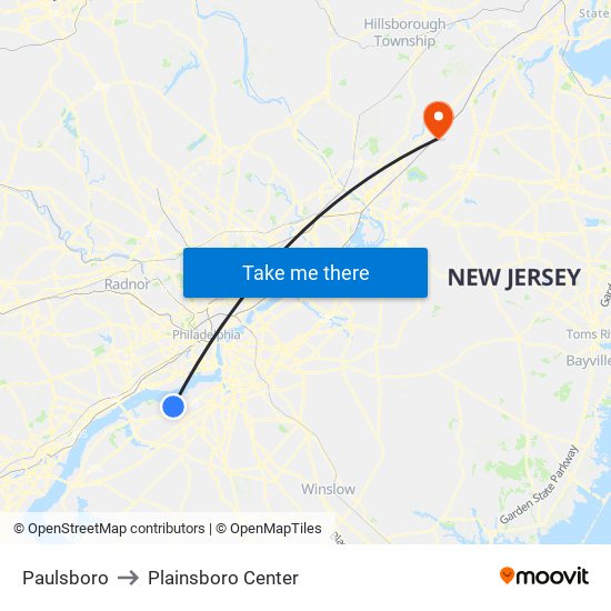 Paulsboro to Plainsboro Center map