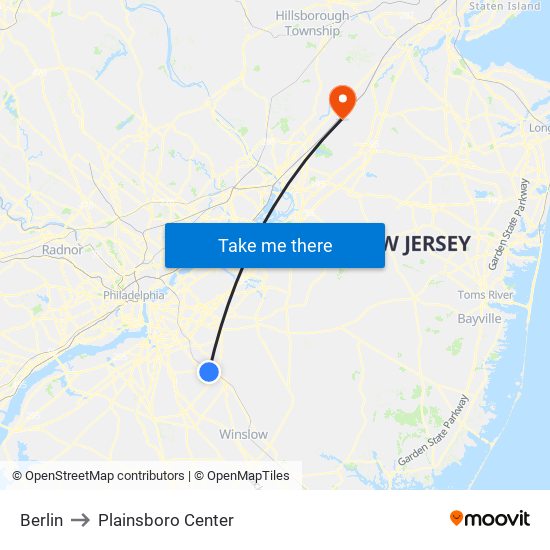 Berlin to Plainsboro Center map