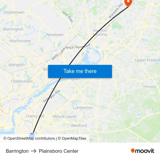 Barrington to Plainsboro Center map