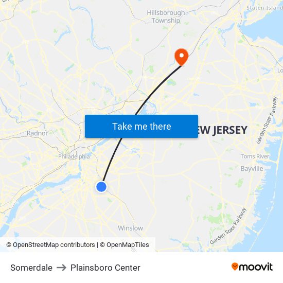 Somerdale to Plainsboro Center map