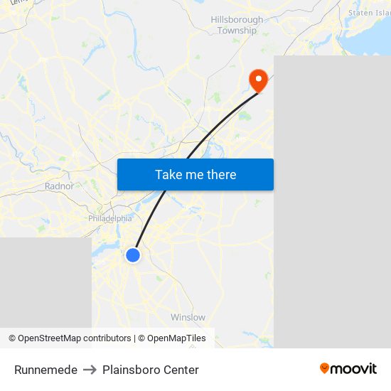 Runnemede to Plainsboro Center map