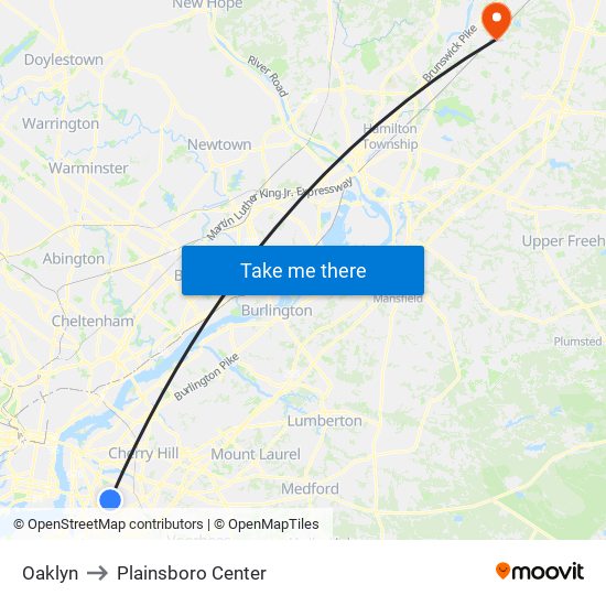 Oaklyn to Plainsboro Center map