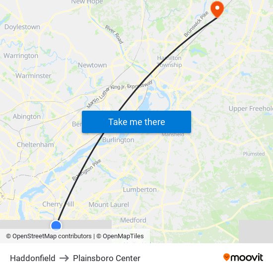 Haddonfield to Plainsboro Center map