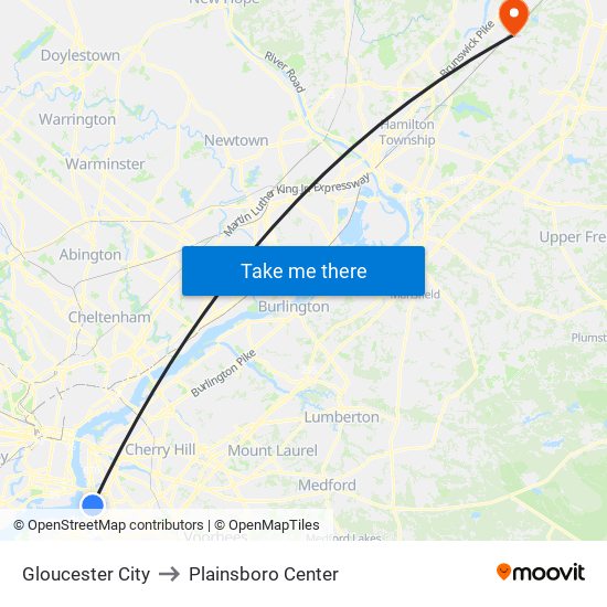 Gloucester City to Plainsboro Center map