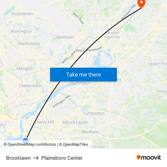 Brooklawn to Plainsboro Center map