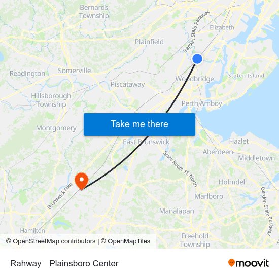 Rahway to Plainsboro Center map