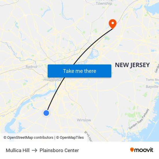 Mullica Hill to Plainsboro Center map