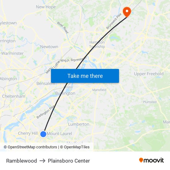 Ramblewood to Plainsboro Center map