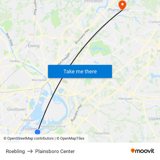 Roebling to Plainsboro Center map