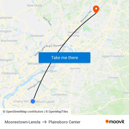 Moorestown-Lenola to Plainsboro Center map