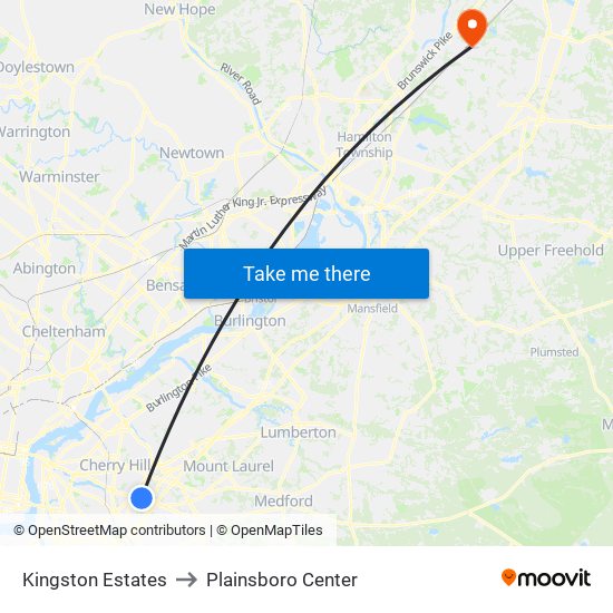 Kingston Estates to Plainsboro Center map