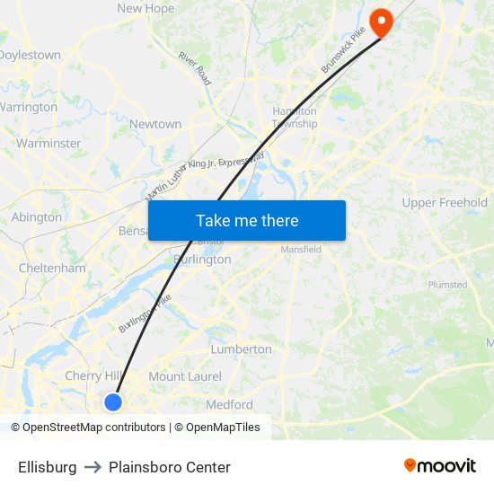 Ellisburg to Plainsboro Center map