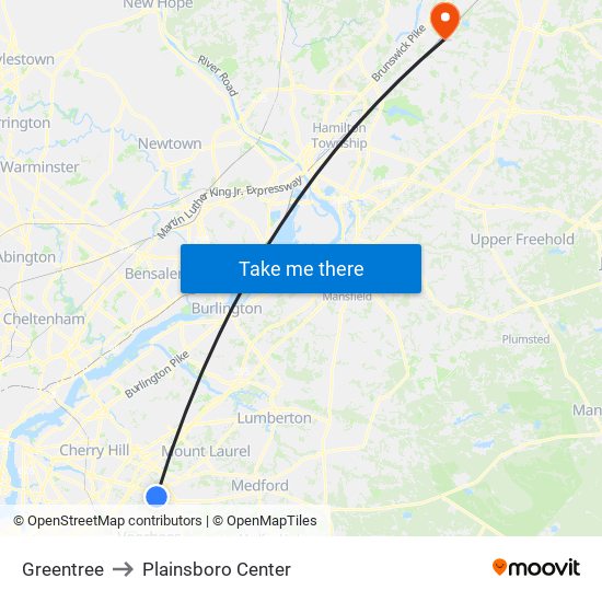 Greentree to Plainsboro Center map