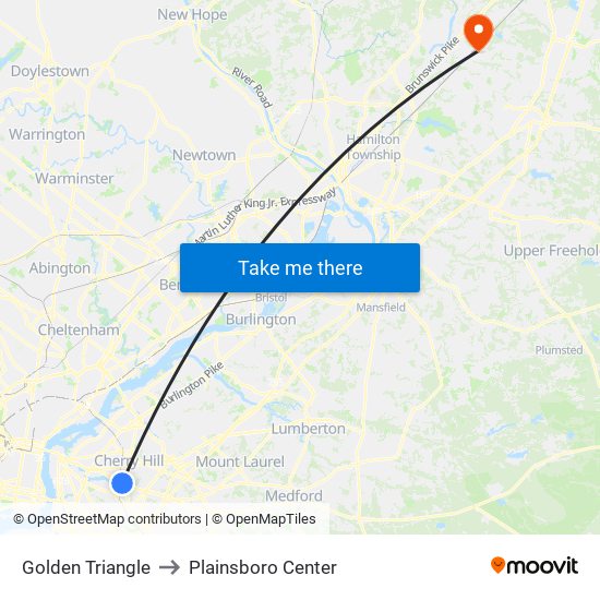 Golden Triangle to Plainsboro Center map