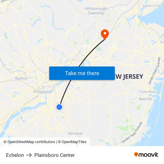 Echelon to Plainsboro Center map