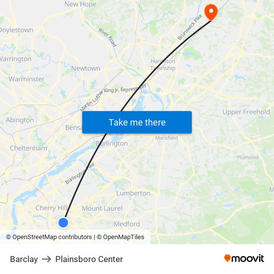 Barclay to Plainsboro Center map