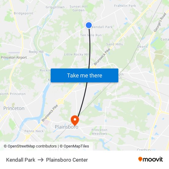 Kendall Park to Plainsboro Center map