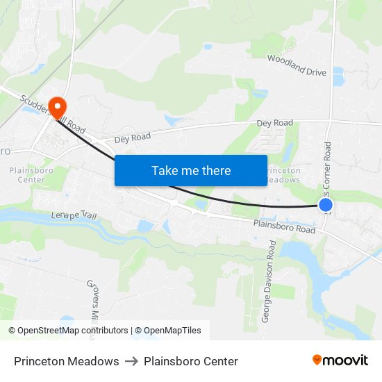Princeton Meadows to Plainsboro Center map