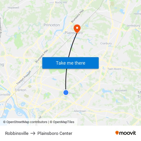 Robbinsville to Plainsboro Center map