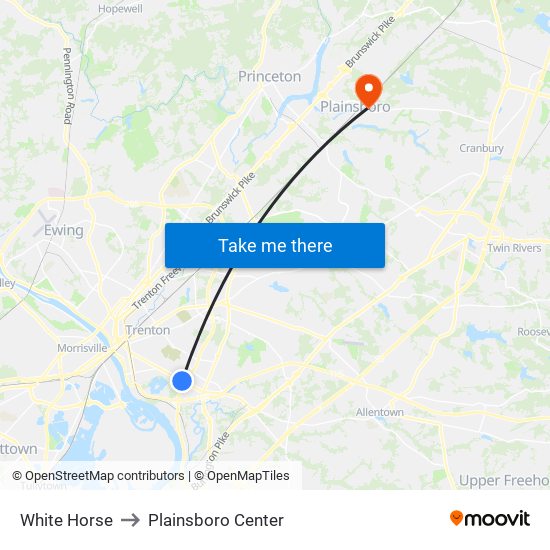 White Horse to Plainsboro Center map