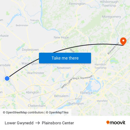 Lower Gwynedd to Plainsboro Center map