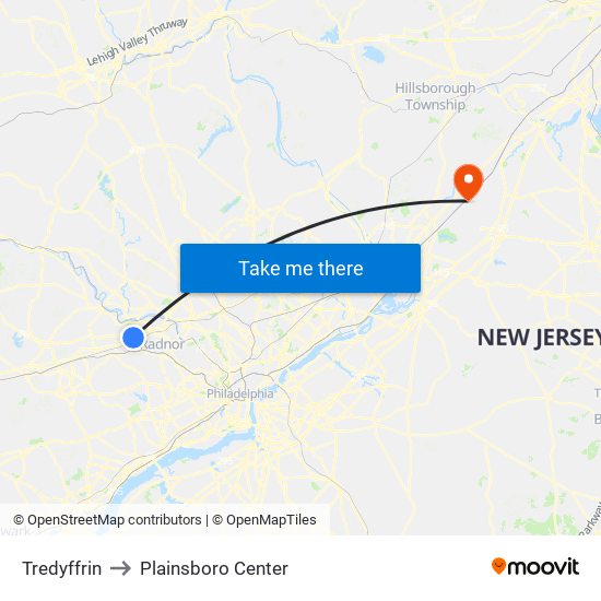 Tredyffrin to Plainsboro Center map