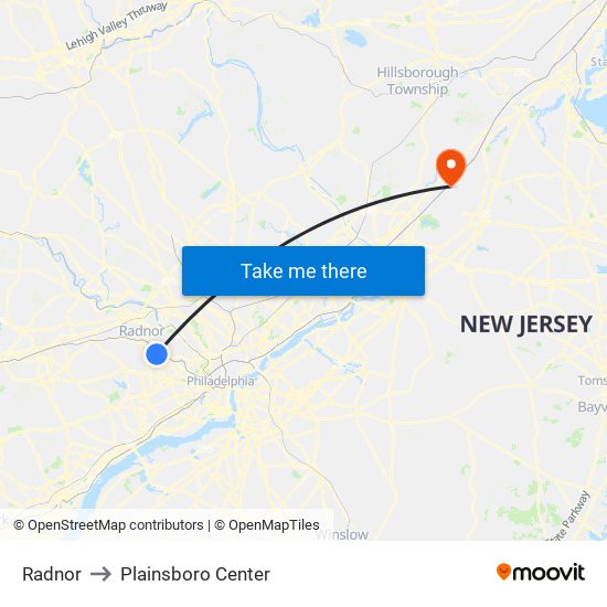 Radnor to Plainsboro Center map