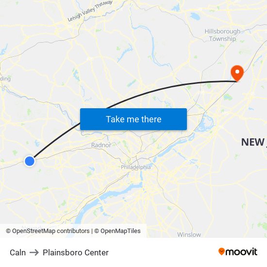 Caln to Plainsboro Center map