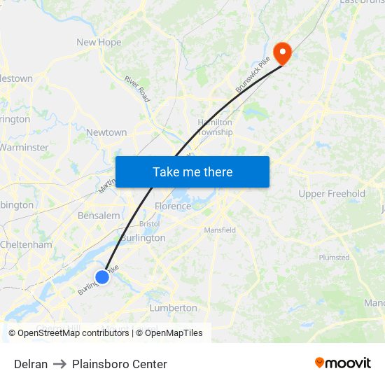 Delran to Plainsboro Center map