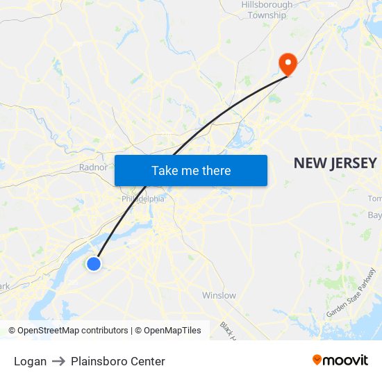 Logan to Plainsboro Center map