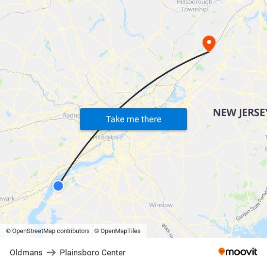 Oldmans to Plainsboro Center map