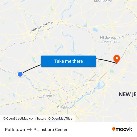 Pottstown to Plainsboro Center map