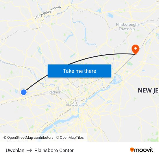 Uwchlan to Plainsboro Center map