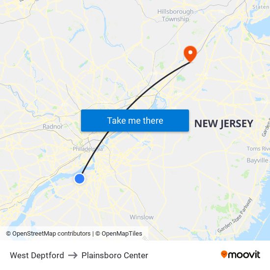 West Deptford to Plainsboro Center map