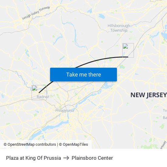 Plaza at King Of Prussia to Plainsboro Center map