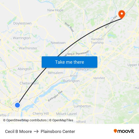 Cecil B Moore to Plainsboro Center map
